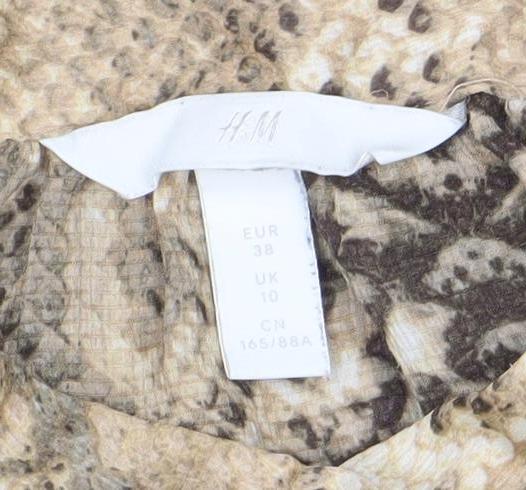 H&M Women’s Beige Snake Print Button-Up Blouse Size 10