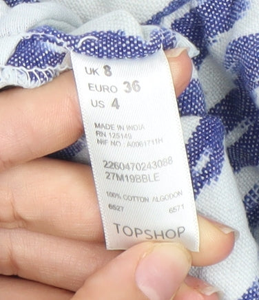 Topshop Women’s Blue A-Line Geometric Cotton Skirt Size 8