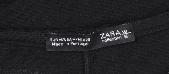 Zara Women Black Size 10 Embroidered Shift Dress Short Sleeve