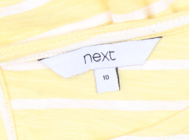 Next Women’s Yellow Striped Cotton T-Shirt Size 10 Casual