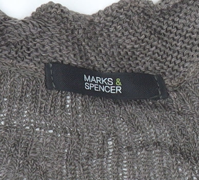 Marks & Spencer Womens Brown Cardigan UK 12 Linen Blend V-Neck