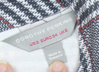 Dorothy Perkins Womens Grey Check Tunic Blouse Size 6 Workwear