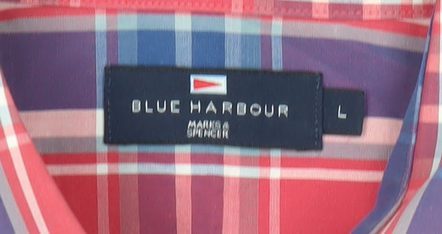 Marks & Spencer Men’s Red Plaid Cotton Short Sleeve Shirt L