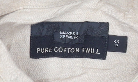 Marks & Spencer Mens Beige 17in Chest 43 Long Sleeve Cotton Shirt