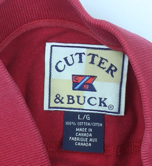 Cutter & Buck Men’s Red Henley Sweatshirt L Long Sleeve Cotton