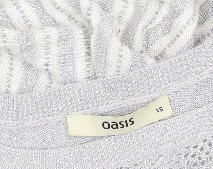 Oasis Women’s Grey Striped Knit Pullover Jumper XS Boat Neck