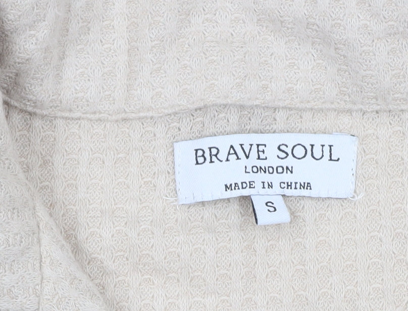 Brave Soul Women’s Beige Cropped Button-Up Shirt S Casual