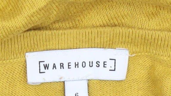 Warehouse Womens Yellow Knit Jumper Size 6 Crew Neck Long Sleeve