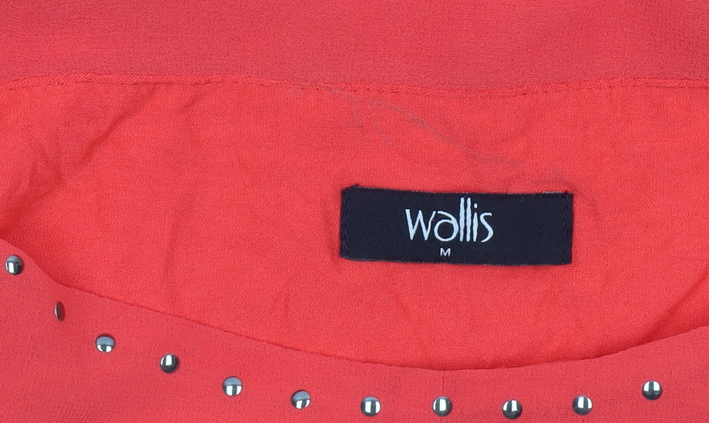 Wallis Women’s Red Tunic Blouse M 3/4 Sleeve Studded Boat Neck
