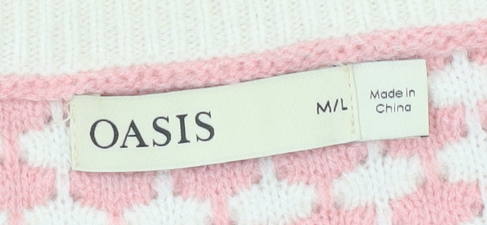 Oasis Women’s Pink Stripe Knit Pullover Jumper M Crew Neck Long Sleeve