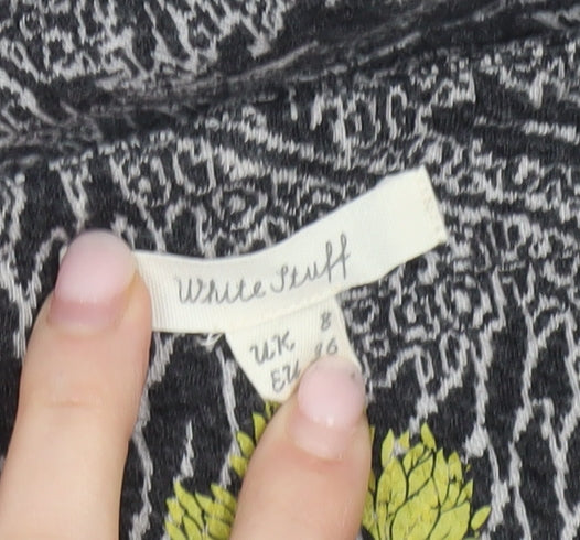 White Stuff Womens Black Floral Tunic Blouse Size 8 Cotton Blend 3/4 Sleeve