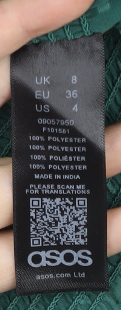 Brand and care label for ASOS Women’s Green, size UK 8, Bodycon Puff Sleeve Short Dress