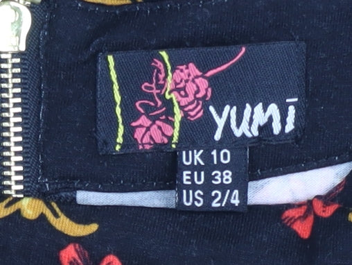 Yumi Women’s Black Floral Tropical A-Line Dress UK 10
