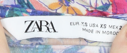 Zara Women’s XS Multicoloured Floral Ruffle Tunic Blouse