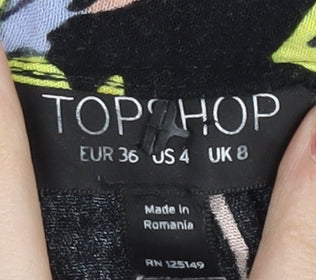 Topshop Women’s Black Floral Midi A-Line Skirt Size 8 Viscose