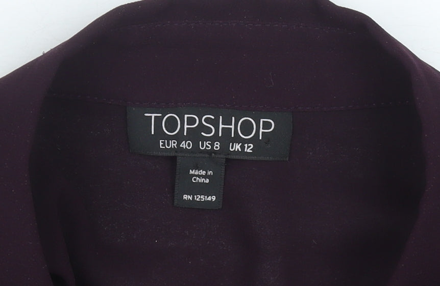 Topshop Women’s Purple Sheer Pleated Tunic Blouse Size 12
