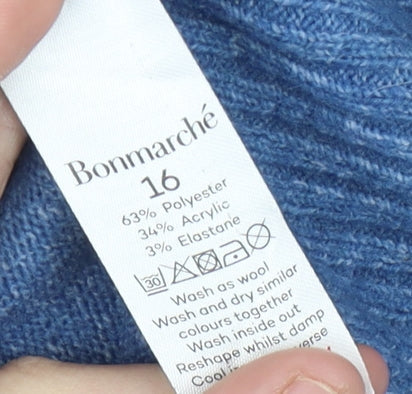 Bonmarché Womens Blue Size 16 Mock Neck Pullover Jumper