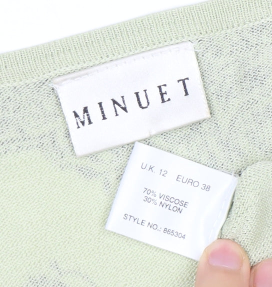 Minuet Womens Green Paisley Knit V-Neck 3/4 Sleeve Blouse UK 12