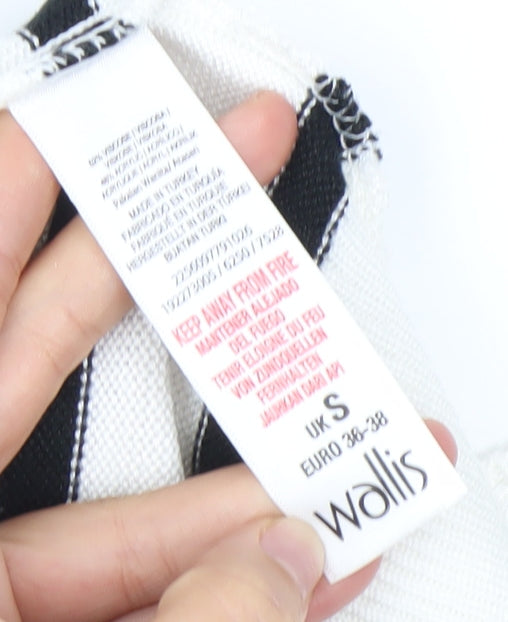 Wallis Women’s White Black Striped V-Neck Jumper S Studded 3/4 Sleeve