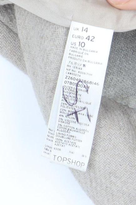 Topshop Women’s Beige Wool Blend Mid-Length Overcoat Size 14