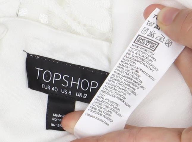Topshop Women White Lace Bodycon Dress Size 12 Party Cocktail