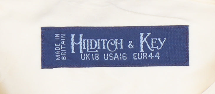 Hilditch & Key Women’s Beige Cotton Blend Long Sleeve Button-Up Shirt UK18