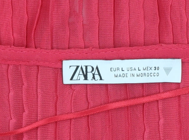 Zara Women Red Ruffle Wrap Blouse Long Sleeve Size L