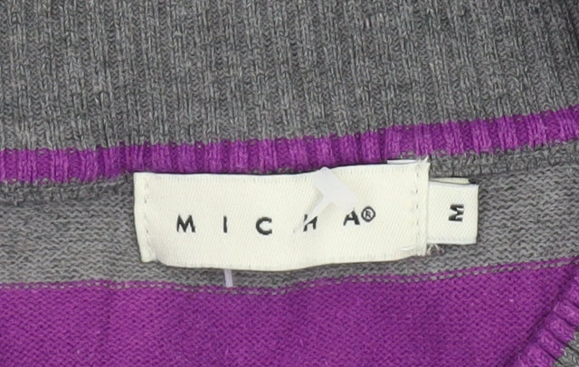 Micha Women’s Grey Purple Striped Pullover Jumper M