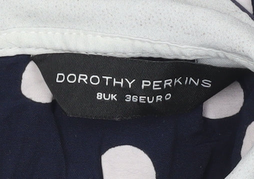 Dorothy Perkins Women’s Blue Polka Dot Collared Blouse Size 8