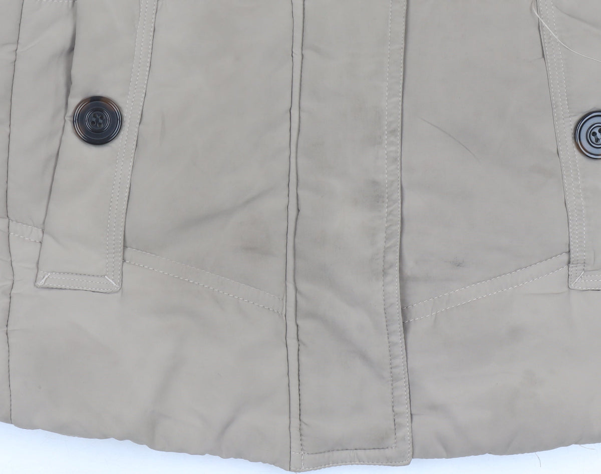 Betty Kay London Women’s Beige Hooded Waistcoat Size 12 Fur Trim