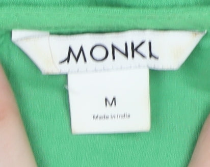 Monki Women’s Green Cotton Shift Dress Size M Puff Sleeve Casual