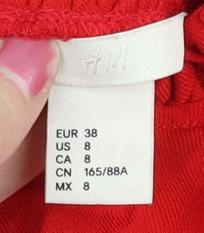 H&M Women Red Blouse Size 10 Cropped Long Sleeve Ruffle