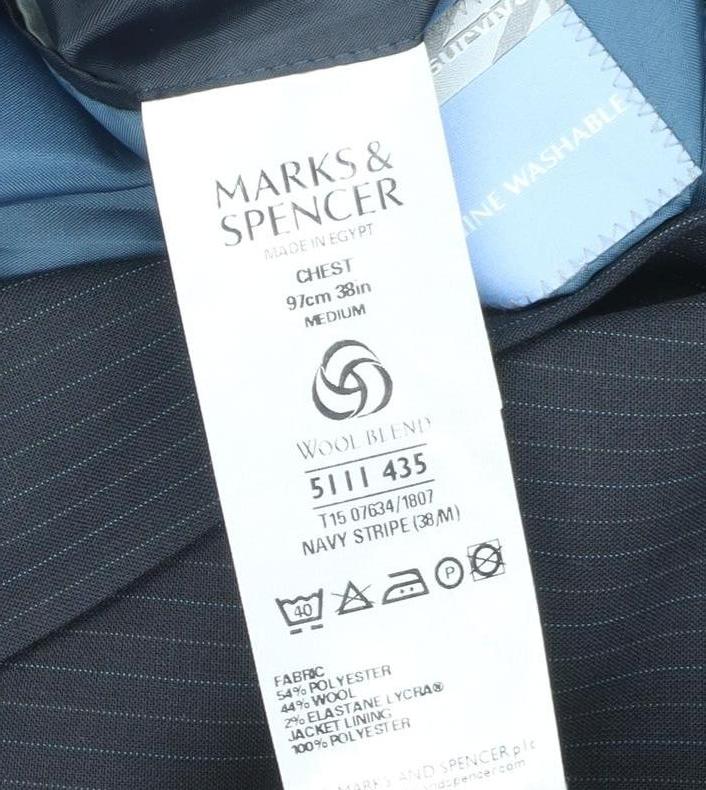 Marks & Spencer Men’s Blue Pinstripe Wool Blend Blazer Jacket 38R