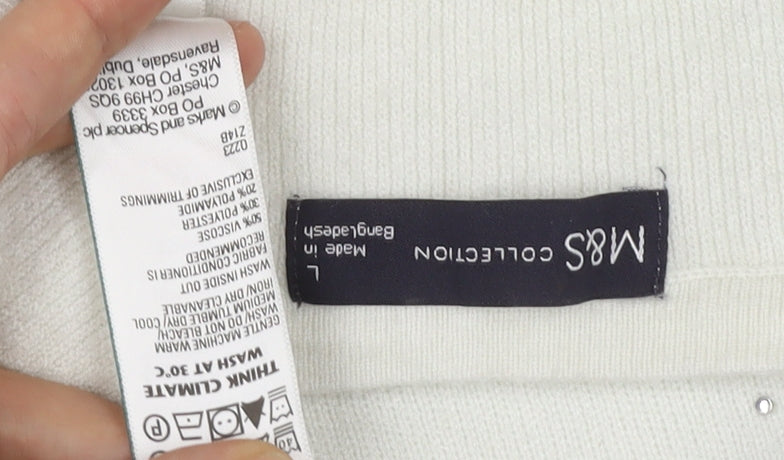 Marks & Spencer Womens White L Pullover Jumper Crew Neck Rhinestone Knit
