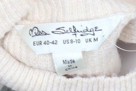 Miss Selfridge Womens Beige Mock Neck Jumper Size 12 Long Sleeve Puff