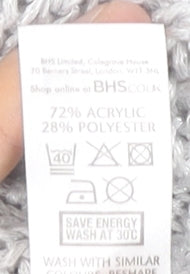 BHS Women Grey V-Neck Open-Knit Pullover Jumper Size 18