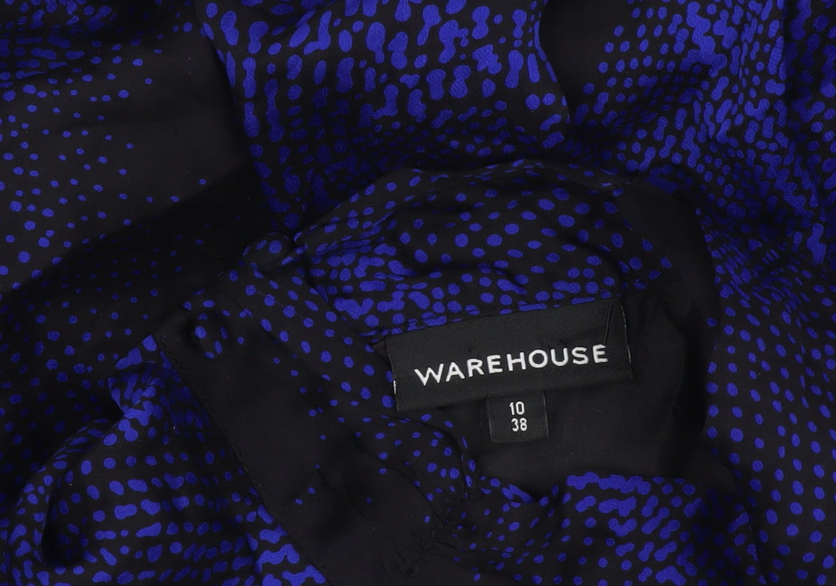 Warehouse Women’s Blue Silk Keyhole Neck Bubble Hem Dress UK 10