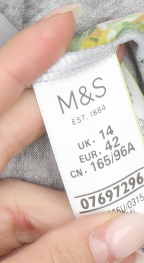 Marks & Spencer Women’s Grey Floral Blouse UK 14 Long Sleeve Tunic