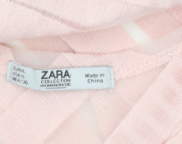 Zara Women Pink Striped Sheer Long Sleeve Blouse Size L