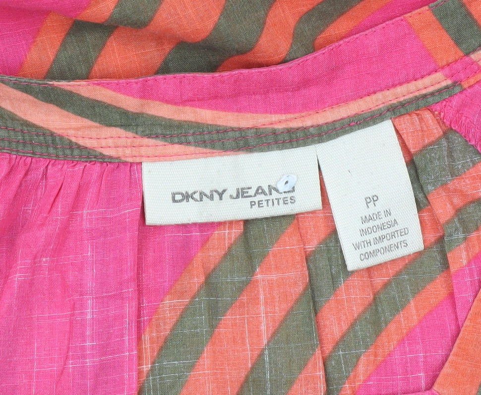 DKNY Jeans Women Pink Petites Cotton Tunic Blouse 2XS Scoop Neck