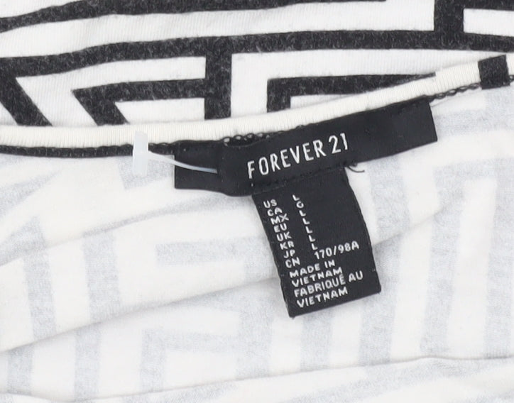 Forever 21 Women’s Black White Geometric Crop Top L Long Sleeve