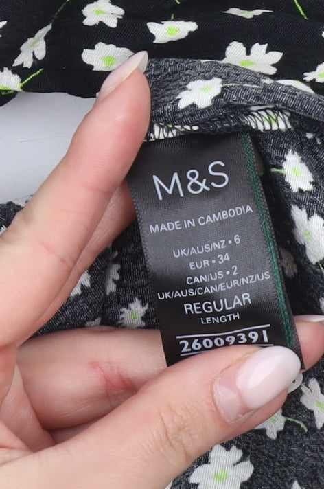 Marks & Spencer Womens Black Floral Long Sleeve Viscose Blouse Size 6