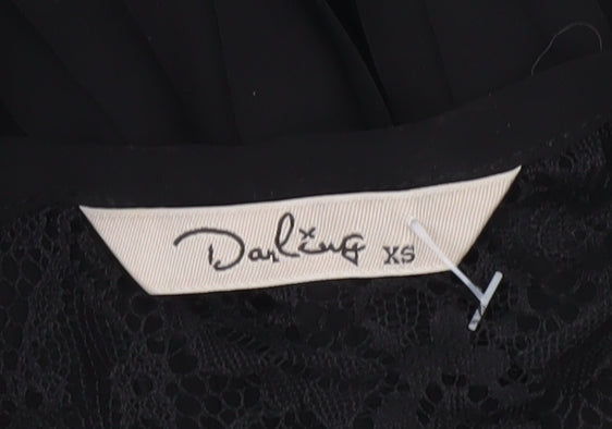 Darling Womens Black XS Lace Tunic Blouse Short Sleeve Party Top