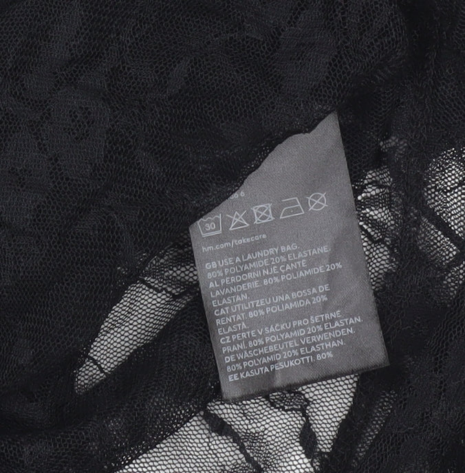 H&M Divided Women’s Black Lace Mock Neck Blouse Long Sleeve Size S