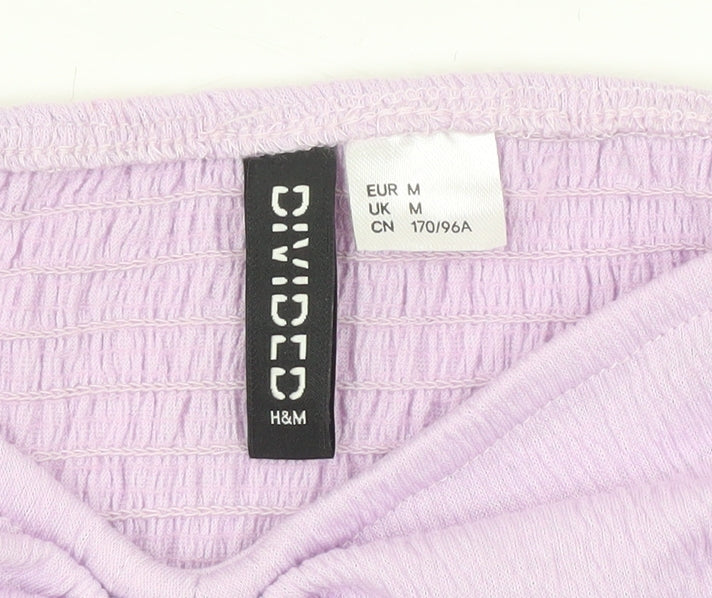 H&M Divided Womens Purple Cropped Blouse Top Size M Puff Sleeve