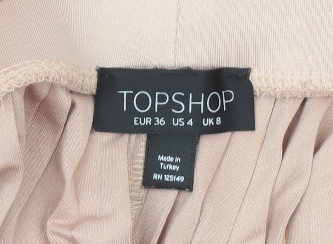 Topshop Women’s Pink Pleated Midi Skirt Size 8 Polyester