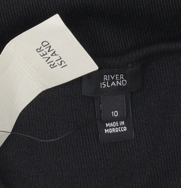 River Island Womens Black V-Neck Long Sleeve Slim Fit Blouse Size 10