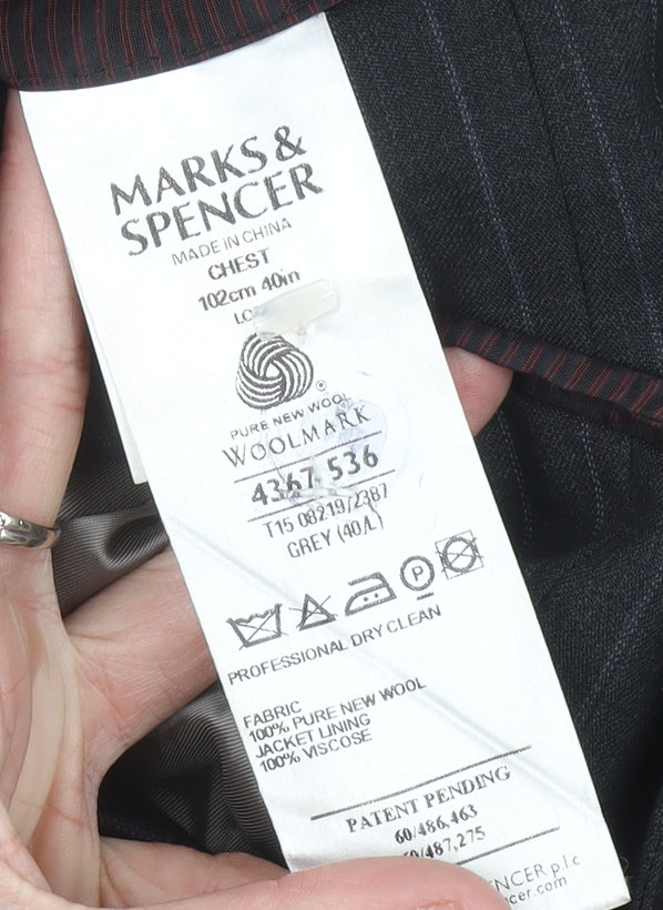 Marks & Spencer Men’s Grey Pinstripe Wool Blazer Jacket 40” Chest L