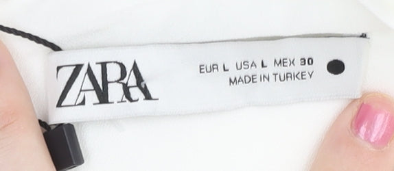 Zara Women White Linen Blend Slip Dress Size 14 Halter Sleeveless Short