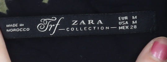 Zara Women Black Floral Bird Print Short Shift Dress Size 10